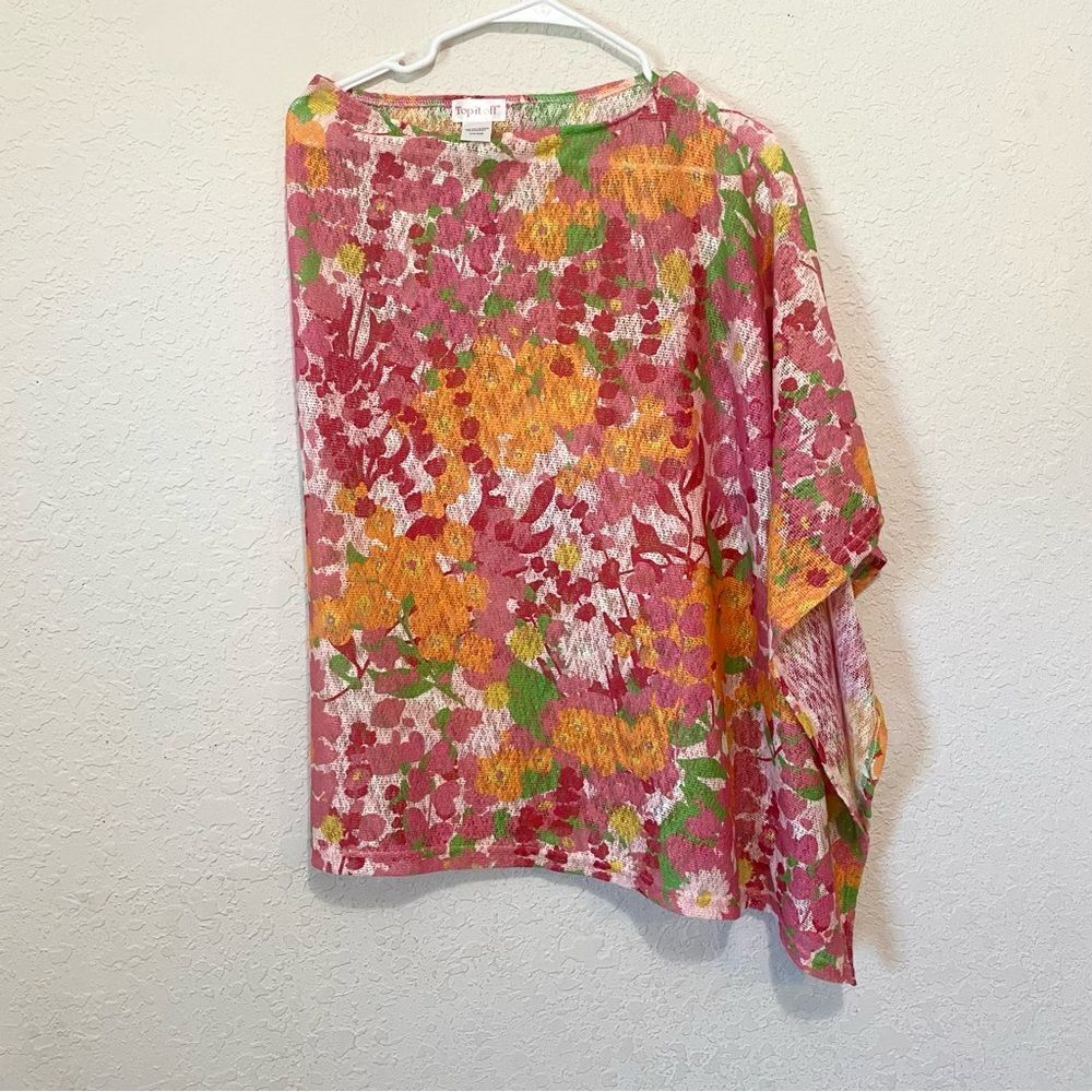 Top it Off Printed  Emily  Poncho Wrap Sweater Floral Pink Orange One Size - Picture 2 of 7